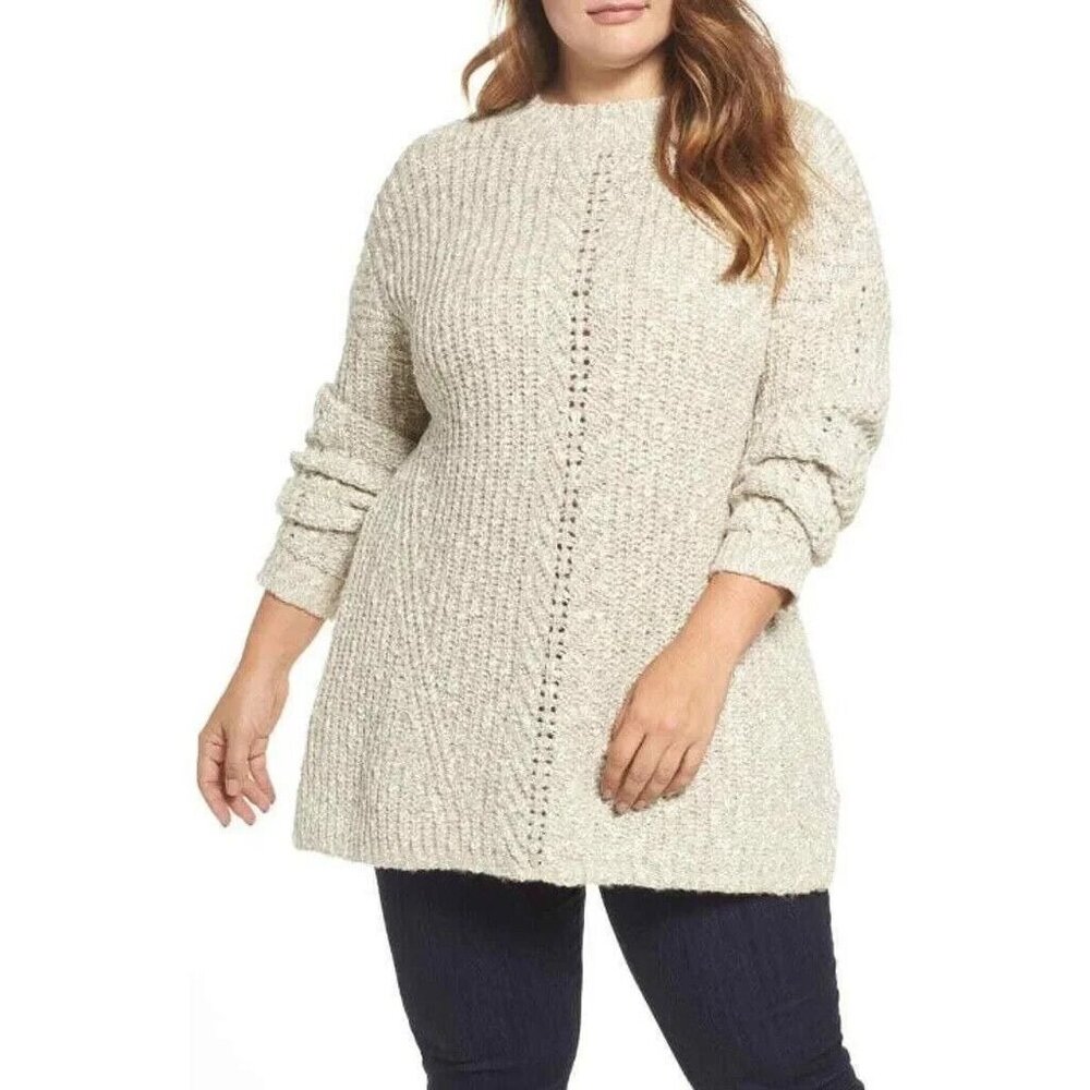Lucky Brand Beige Open Stitch Long Sweater Jumper Plus Size 1X